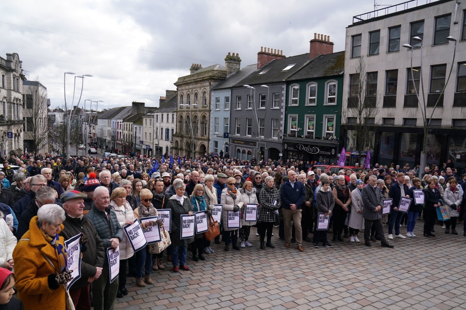 Crowds gather in Omagh to demand end to violence after police officer’s shooting 