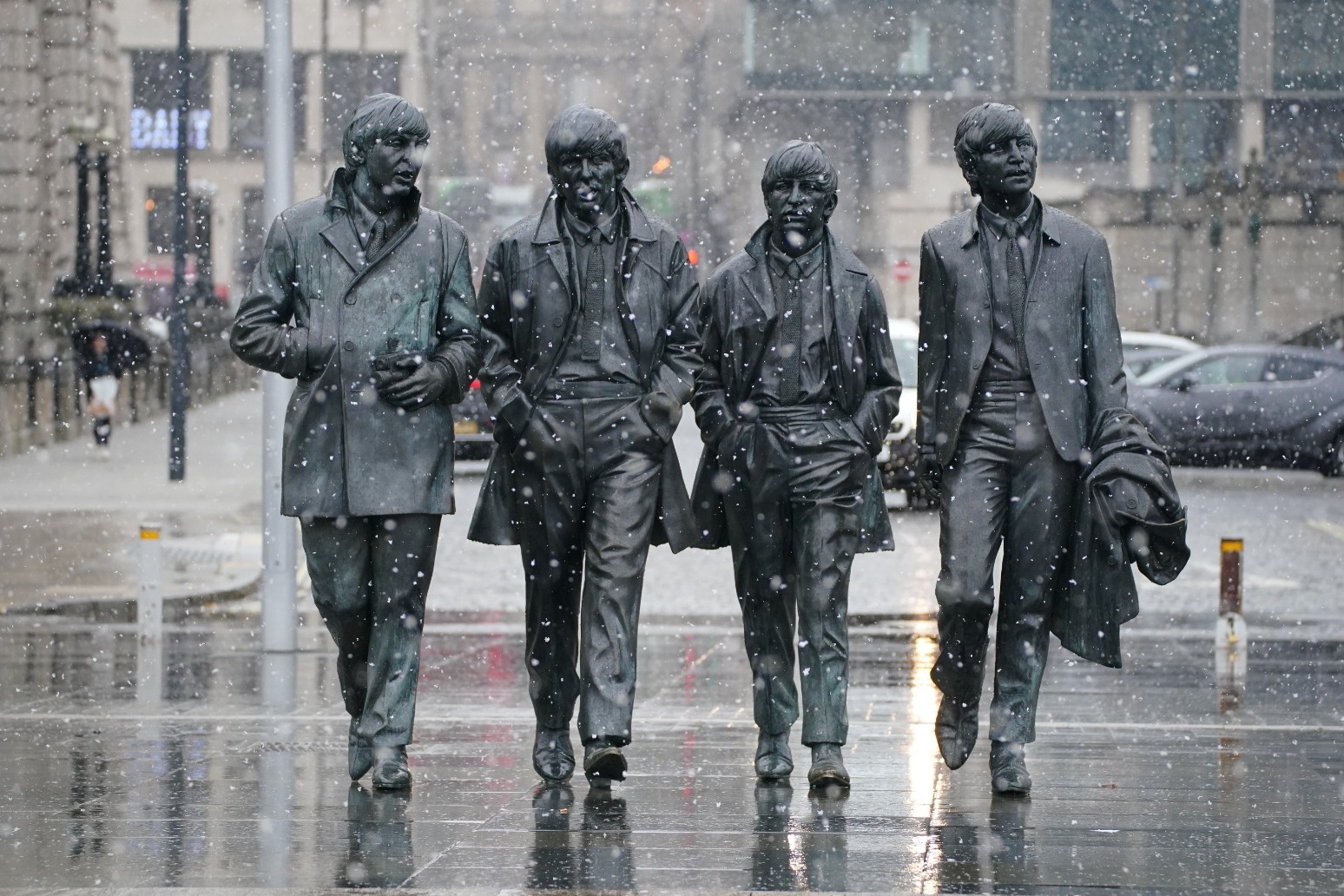 The Beatles Statue dressed in Ukrainian clothing ahead of Eurovision 